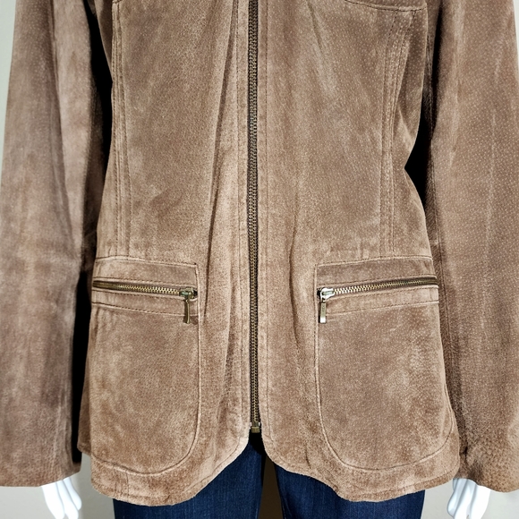 (EUC) I.E. Relaxed Petite Tan Suede Leather Zip Jacket - Picture 3 of 12